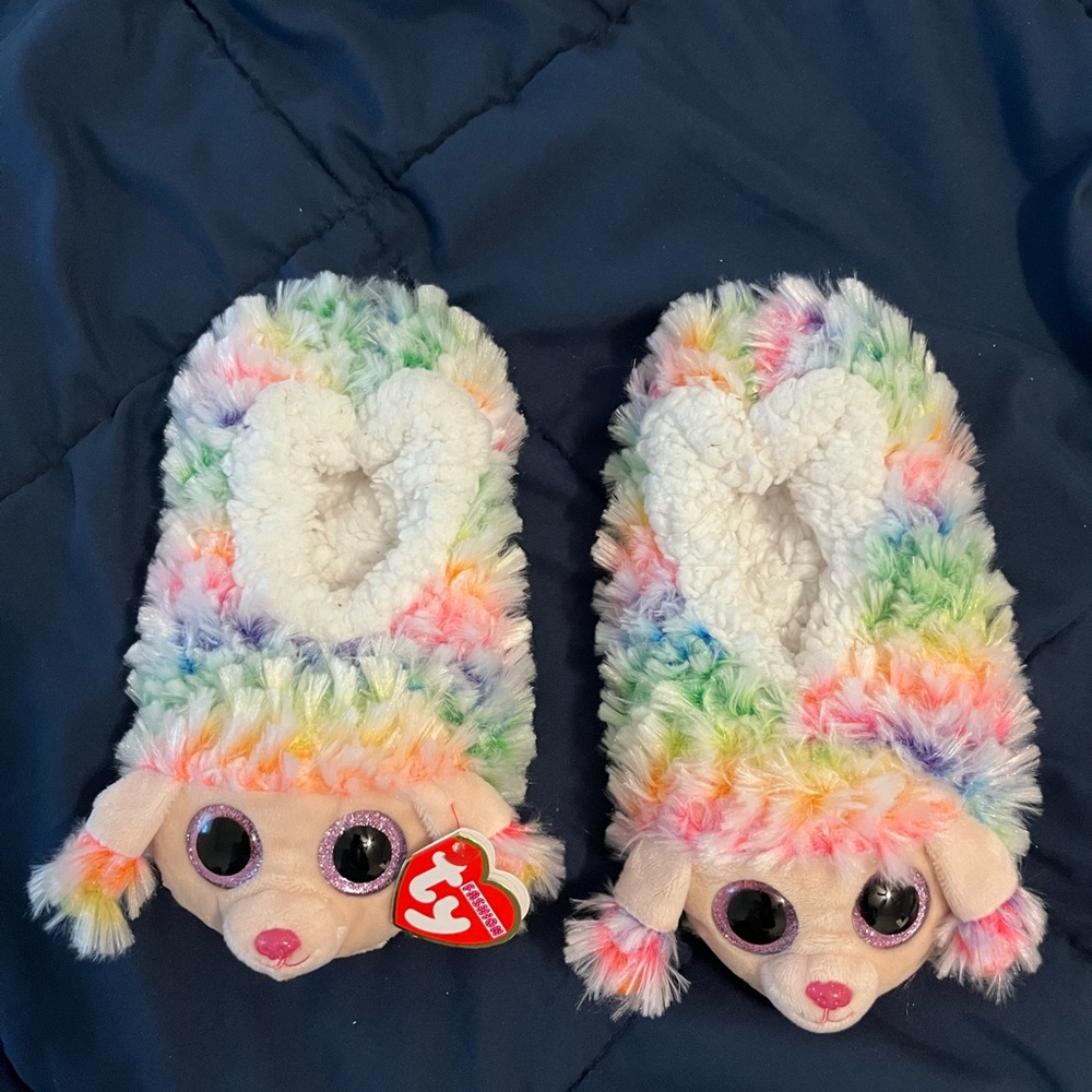 Slippers adorable Ty Rainbow girls size 4-6 NEW